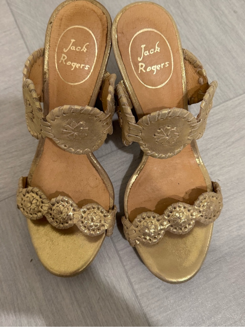 Jack Rogers Gold Metallic Leather Slide Sandals